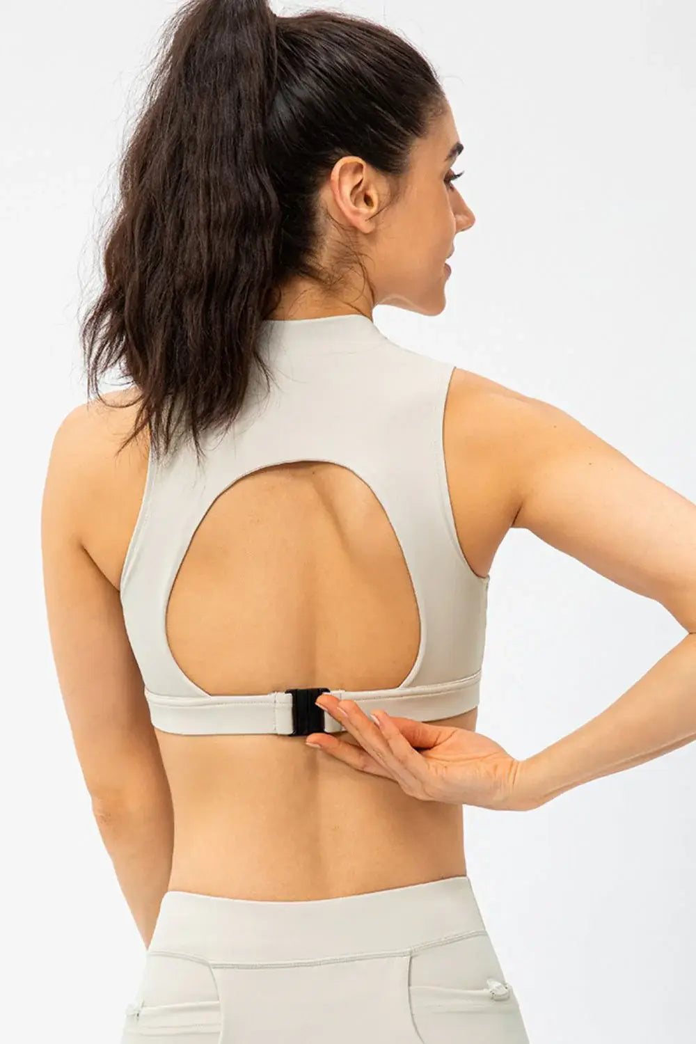 Full Size Cropped Cutout Back Zipper Front Active Tank Top - Trendsi - Flyclothing LLC
