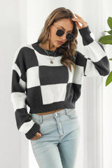 Color Block Round Neck Dropped Shoulder Sweater - Trendsi