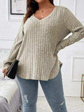 Plus Size V-Neck Long Sleeve T-Shirt - Trendsi - Flyclothing LLC