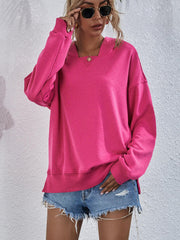 Dropped Shoulder Slit Hoodie - Trendsi