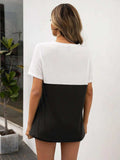Color Block V-Neck Short Sleeve Tee - Trendsi - Flyclothing LLC