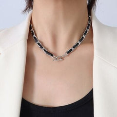18K Gold-Plated Leather Chain Necklace - Trendsi