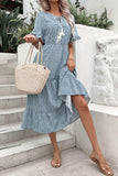 Printed Tassel Tie Flounce Sleeve Dress - Trendsi - Flyclothing LLC