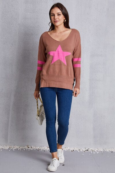 Star Scoop Neck Dropped Shoulder T-Shirt - Flyclothing LLC