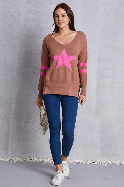 Star Scoop Neck Dropped Shoulder T-Shirt - Trendsi - Flyclothing LLC
