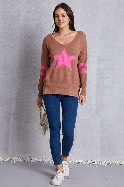 Star Scoop Neck Dropped Shoulder T-Shirt - Trendsi - Flyclothing LLC