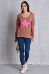 Star Scoop Neck Dropped Shoulder T-Shirt - Flyclothing LLC