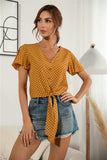Decorative Button V-Neck Tied Blouse - Trendsi - Flyclothing LLC