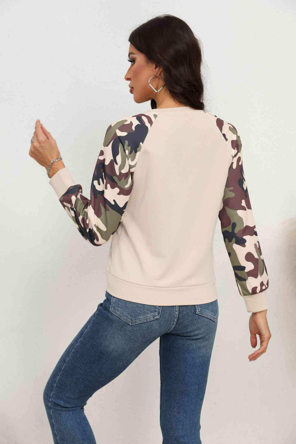 Camouflage Raglan Sleeve Sweatshirt - Trendsi - Flyclothing LLC