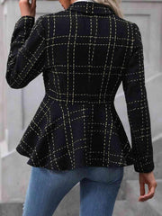 Ruffle Hem Collared Blazer - Trendsi