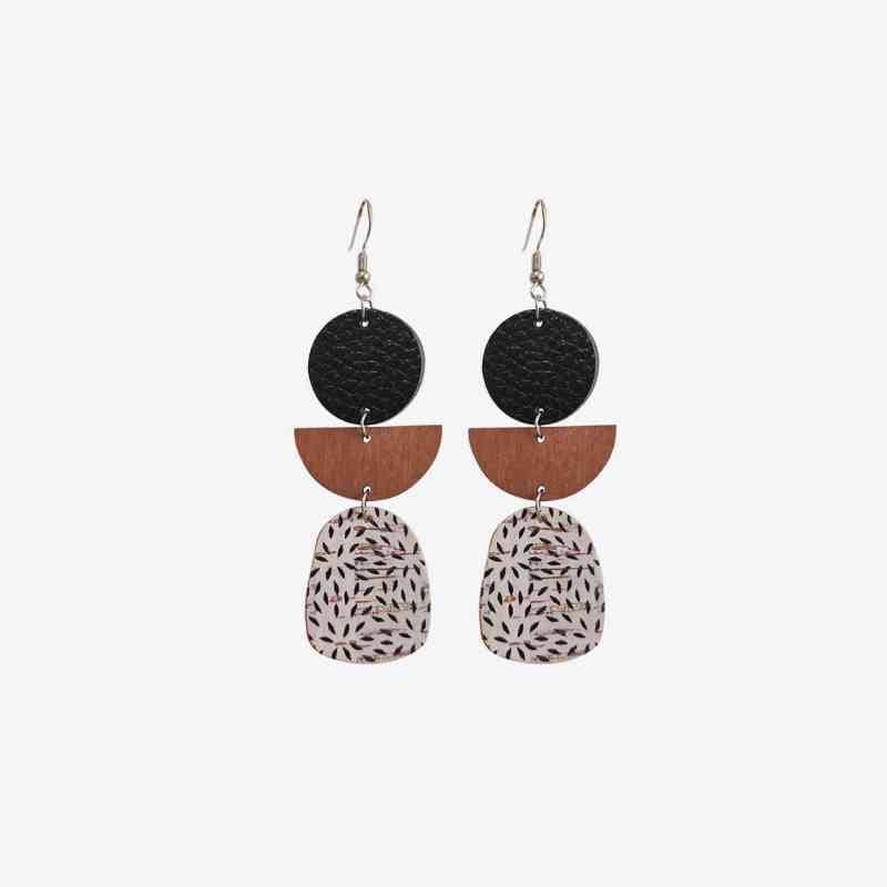 Leather & Wood Drop Earrings - Trendsi - Flyclothing LLC