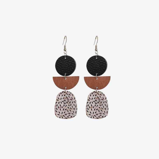 Leather & Wood Drop Earrings - Trendsi