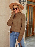 Cable-Knit Mock Neck Sweater - Trendsi