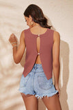 Buttoned Cutout Ribbed Trim Knit Tank - Trendsi - Flyclothing LLC