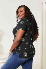 Double Take Dandelion Print Round Neck T-Shirt - Trendsi - Flyclothing LLC