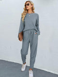 Round Neck Top and Drawstring Pants Set - Trendsi