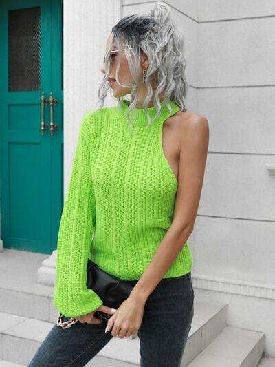 Cable-Knit Round Neck Asymmetrical Sweater - Trendsi - Flyclothing LLC
