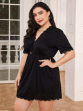 Plus Size Lace Trim Deep V Night Dress - Trendsi - Flyclothing LLC