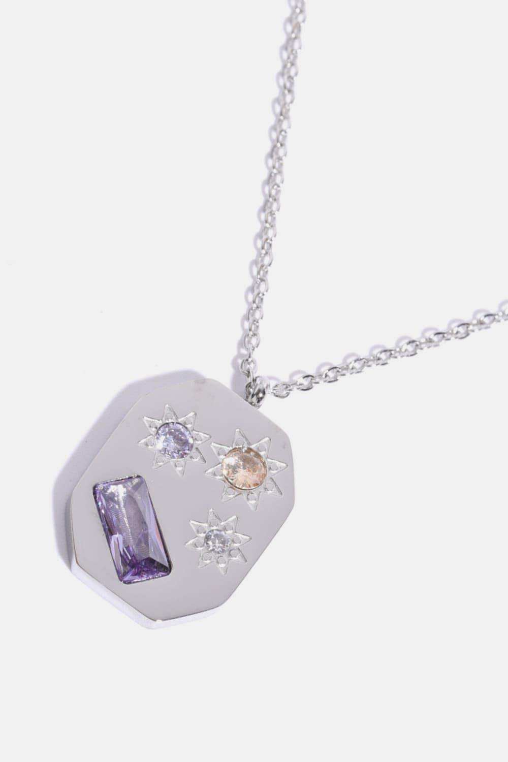 Inlaid Zircon Pendant Stainless Steel Necklace - Trendsi - Flyclothing LLC