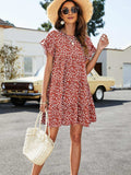 Leopard Short Flounce Sleeve Tiered Dress - Trendsi - Flyclothing LLC