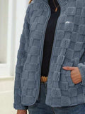 Fuzzy Checkered Zip Up Jacket - Trendsi - Flyclothing LLC