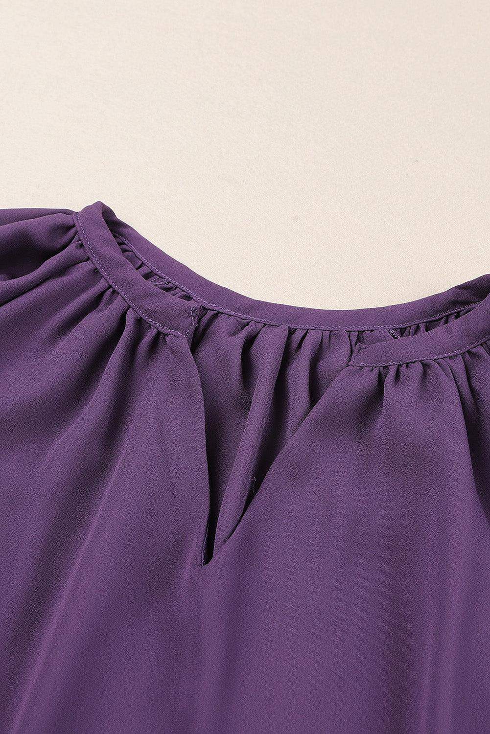 Gathered Detail Notched Neck Flutter Sleeve Top - Trendsi - Flyclothing LLC