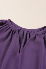 Gathered Detail Notched Neck Flutter Sleeve Top - Trendsi - Flyclothing LLC