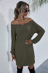 Waffle-Knit Boat Neck Mini Dress - Trendsi - Flyclothing LLC
