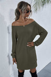 Waffle-Knit Boat Neck Mini Dress - Trendsi - Flyclothing LLC