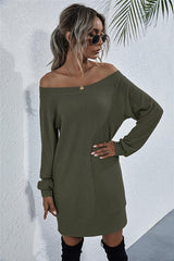 Waffle-Knit Boat Neck Mini Dress - Flyclothing LLC
