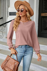 Round Neck Flounce Sleeve Blouse - Trendsi