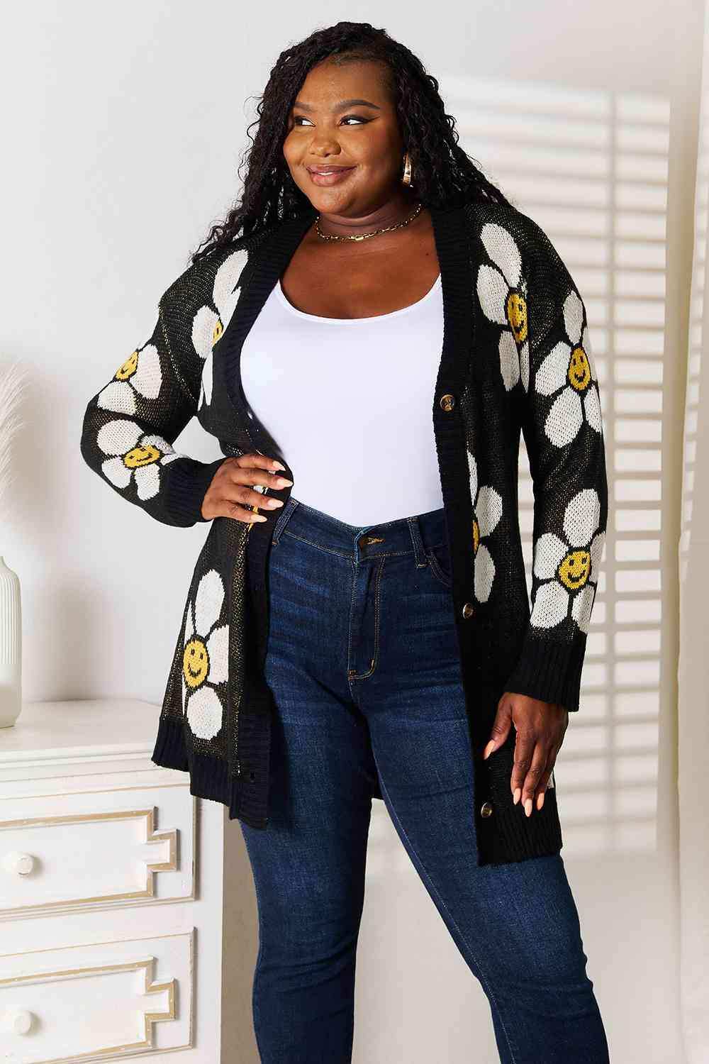 Double Take Floral Button Down Longline Cardigan - Trendsi - Flyclothing LLC