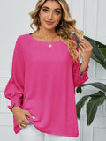 Smocked Lantern Sleeve Round Neck Blouse - Trendsi