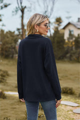 Collared Neck Cable-Knit Long Sleeve Blouse - Trendsi