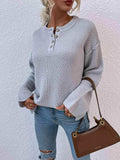 Quarter-Button Slit Sweater - Trendsi - Flyclothing LLC