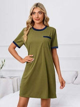Contrast Trim Round Neck Mini Dress - Trendsi - Flyclothing LLC