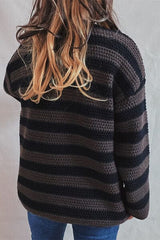 Striped Round Neck Dropped Shoulder Sweater - Flyclothing LLC