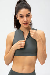 Full Size Cropped Cutout Back Zipper Front Active Tank Top - Trendsi - Flyclothing LLC