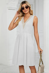 Contrast V-Neck Sleeveless Dress - Trendsi - Flyclothing LLC