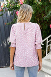 Polka Dot Round Neck Lantern Sleeve Blouse - Trendsi