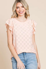 Culture Code Eyelet Round Neck Ruffled Cap Sleeve Top - Trendsi