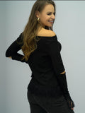 Full Size Off-Shoulder Cutout Fringe Hem Top - Trendsi