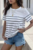 Decorative Button Striped Short Sleeve T-Shirt - Trendsi