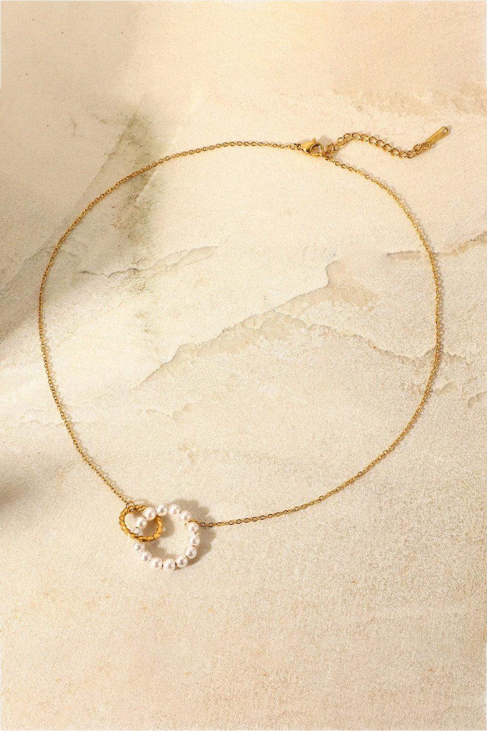Pearl Hoop Link Pendant Necklace - Trendsi - Flyclothing LLC