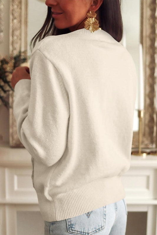 Round Neck Long Sleeve Cardigan - Trendsi