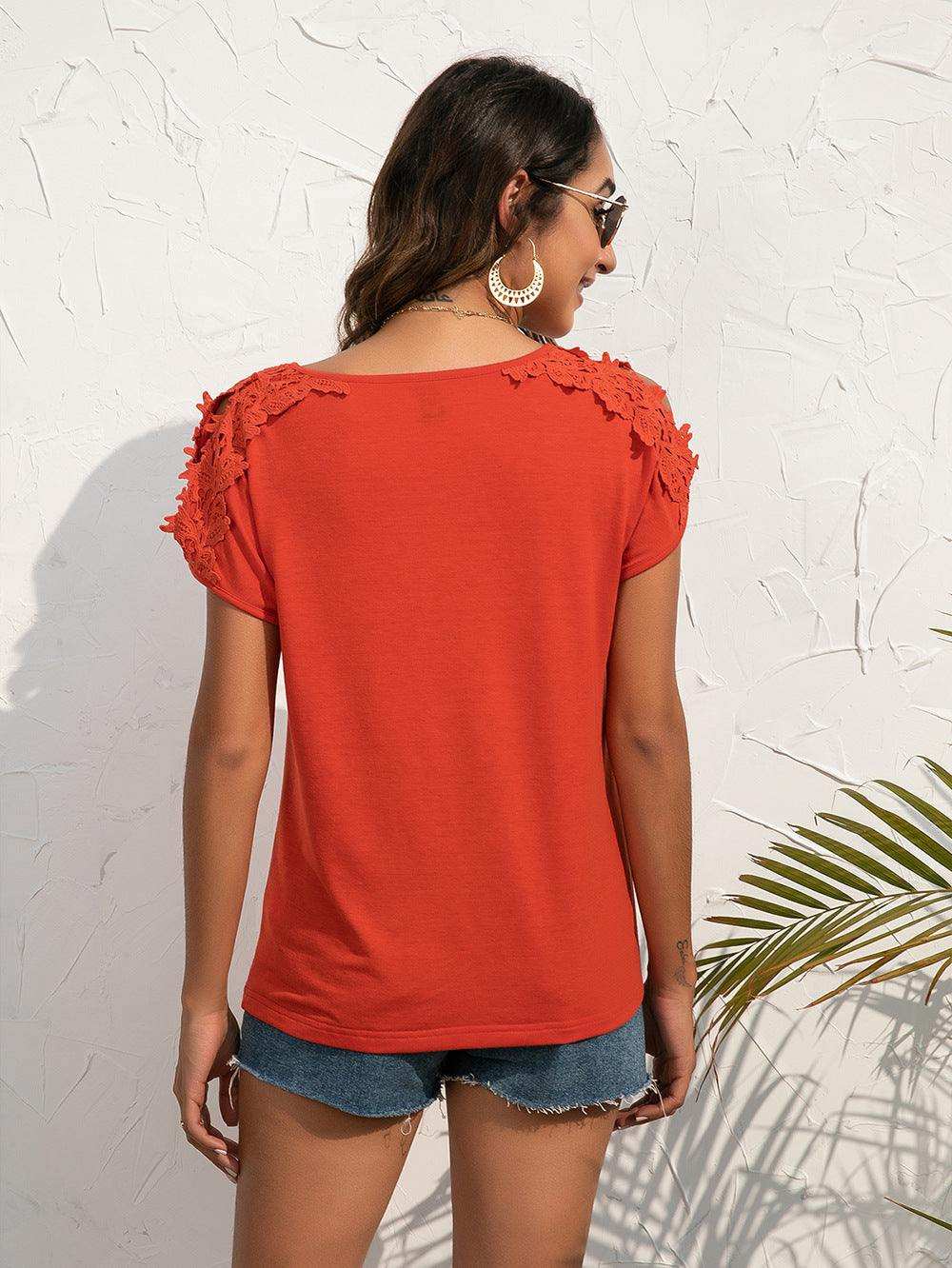 Spliced Lace Cold-Shoulder Blouse - Trendsi - Flyclothing LLC