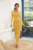 Round Neck Long Sleeve Maxi Wrap Dress - Trendsi - Flyclothing LLC