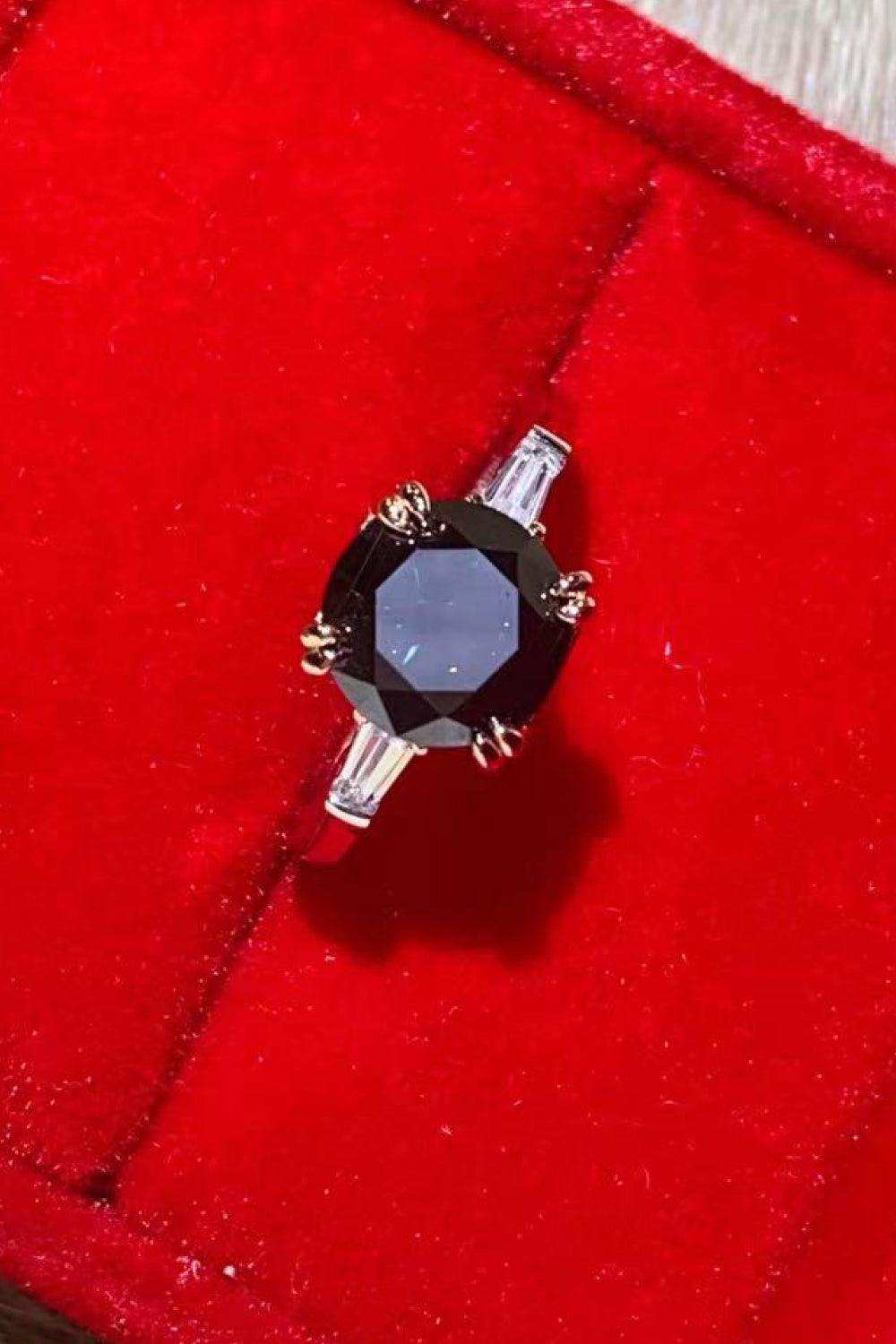 2 Carat Black Moissanite Platinum-Plated Ring - Trendsi - Flyclothing LLC
