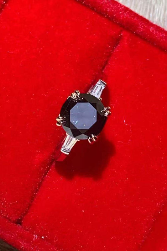 2 Carat Black Moissanite Platinum-Plated Ring - Trendsi