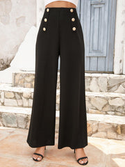 Buttoned High Waist Relax Fit Long Pants - Trendsi